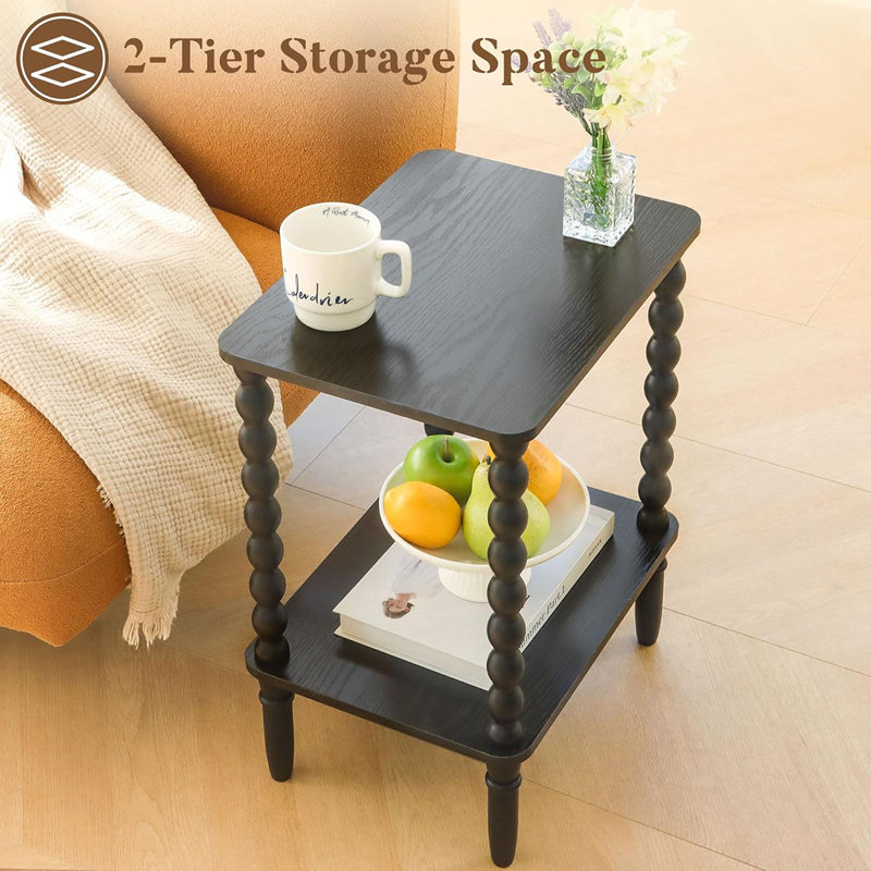 Side Table, Small End Table With Storage Shelf, 2-Tier Small Coffee Tables Living Room For Bedroom, Narrow Spaces, Black
