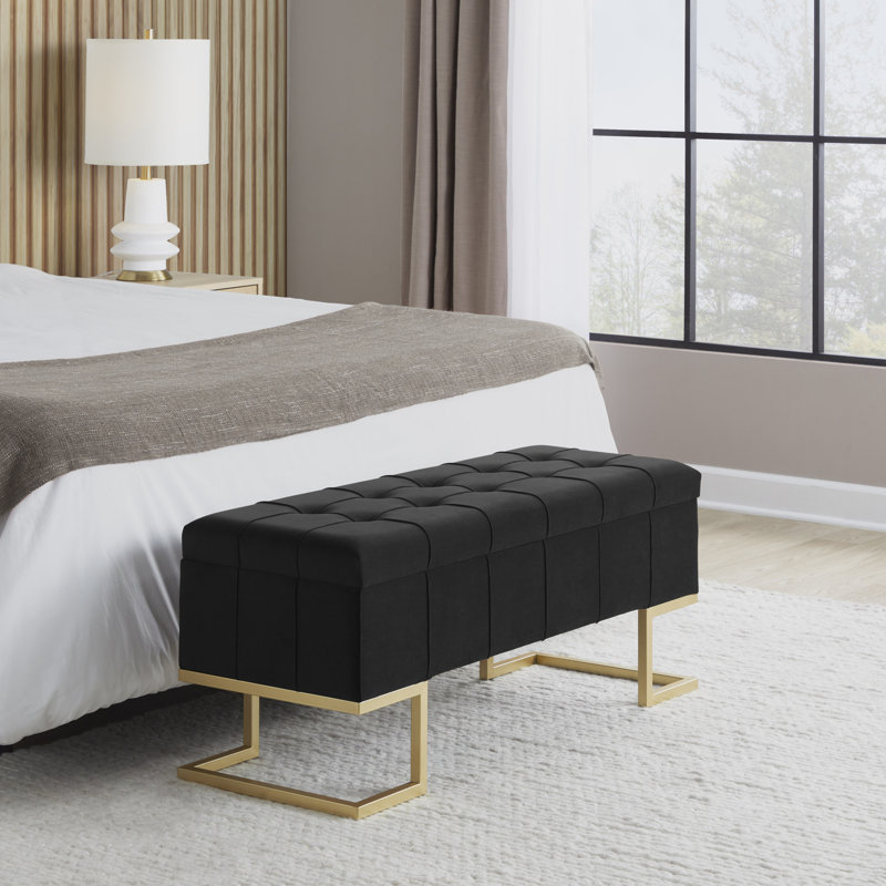 Banc de rangement en métal doré et velours noir