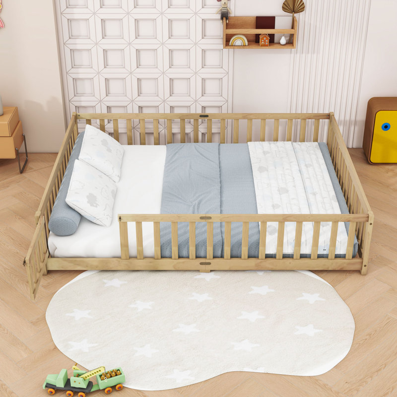 Queen Floor Bed With Safety Guardrails, Natural