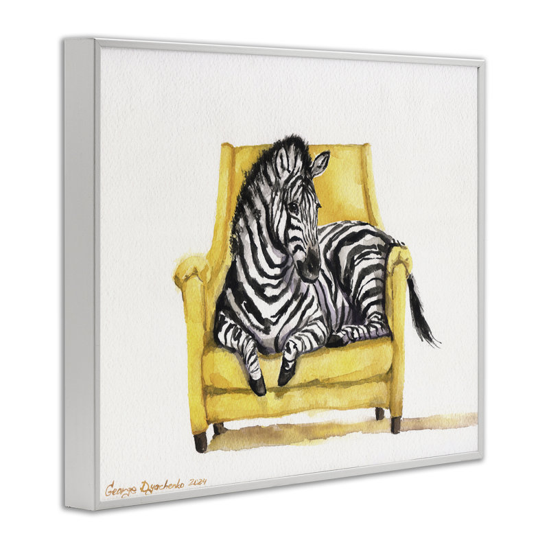 Mignon zèbre sur chaise jaune, estampe numérique, conception de George Dyachenko, H 11 po x l 14 po