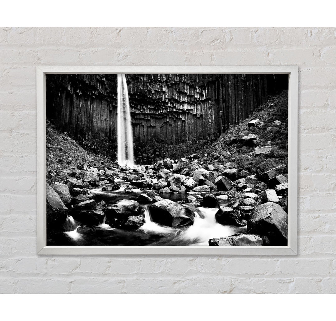 Waterfall Valley Rocks B N W - Einzelbildrahmen Kunstdrucke auf Leinwand