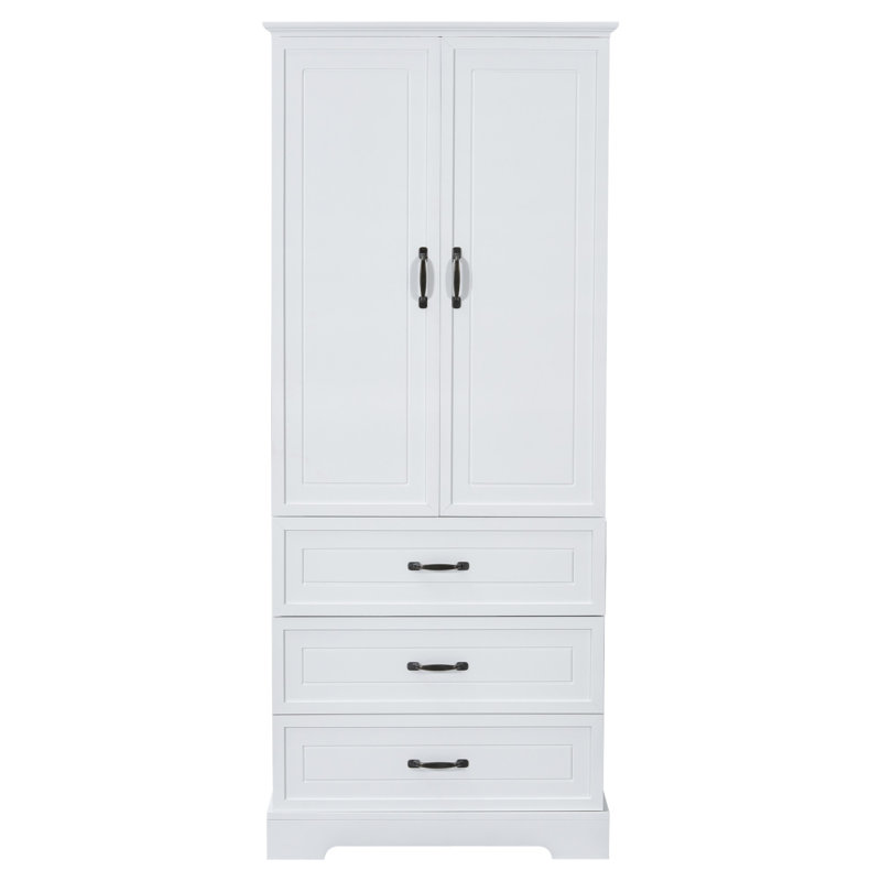 Tall Linen Cabinet With 3 Drawers, Freestanding Bathroom Cabinet, White Wood Storage Cabinet With Adjustable Shelf And Metal Handle
