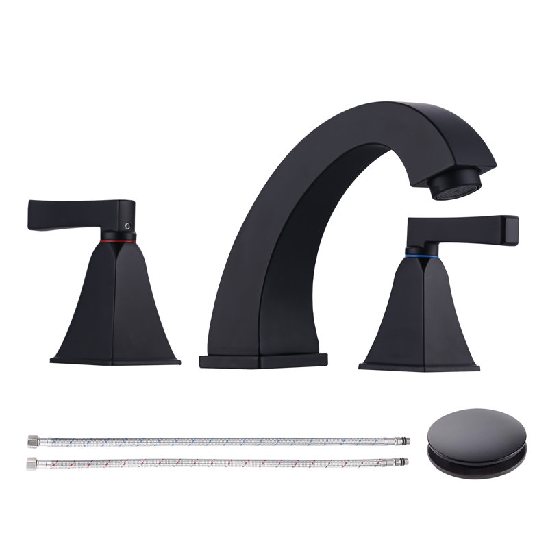 8 po Robinet de salle de bain à poignée double avec drain escamotable, Noir mat