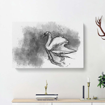 Swan in Abstract - Wrapped Canvas Drawing - Wrapped Canvas