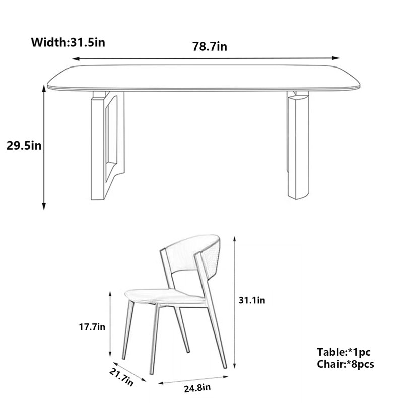 Table de salle à manger Modern Luxury, H 29,5 po x L 78,7 po x l 31,5 po