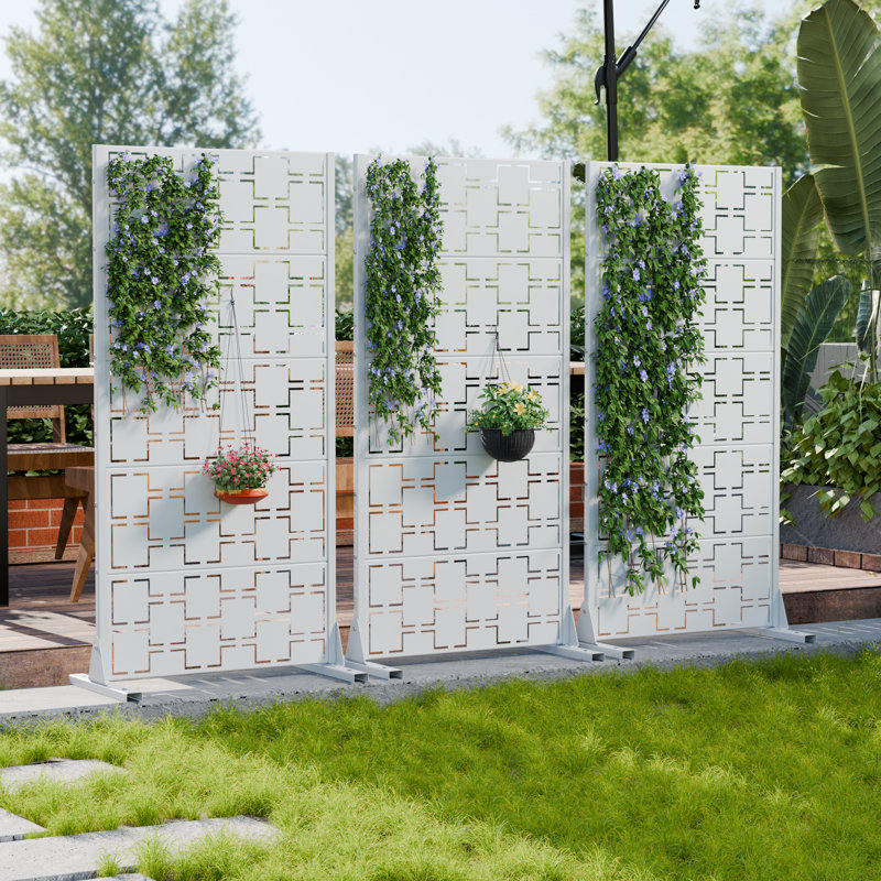 H 60 po x l 30 po x P 16 po avec écran d'intimité en métal autoportant et cloison décorative, 60" H x 30" W x 16" D, Blanc