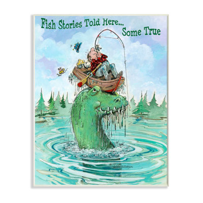 " Stories Told Here Funny Sports Fishing Cartoon Design " by Gary Patterson