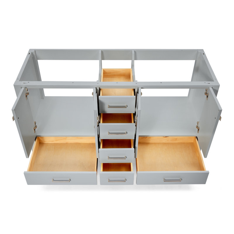 Cambridge 60'' W Double Bathroom Vanity Base, Gray, Brushed Nickel
