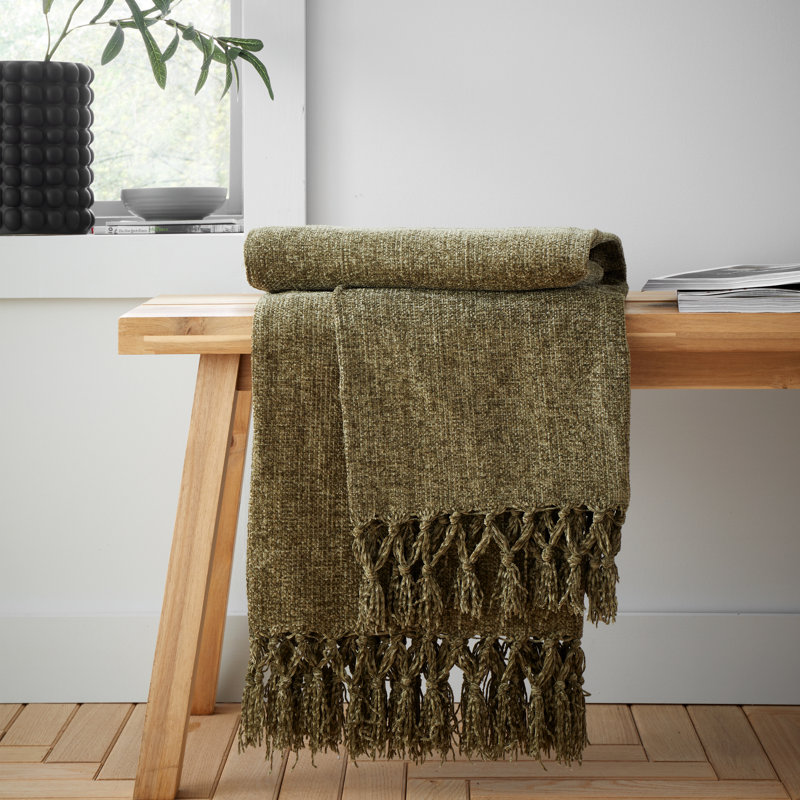 Wilson Plain Chenille Blanket Throw, Olive