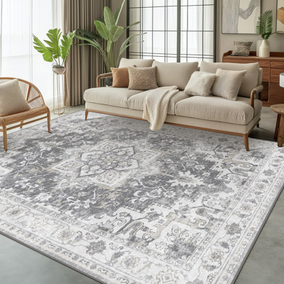 Nathalya Grey Performance Machine Washable Non Slip Area Rugs