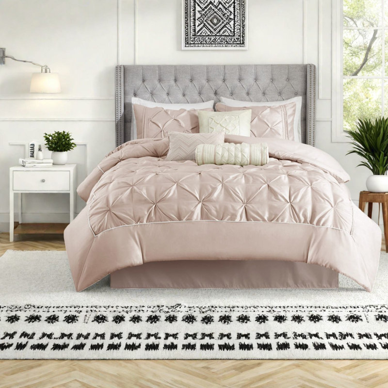 Ensembles de literie 7 pièces luxueux rosé, édredon en polyester pour les chambres élégantes
