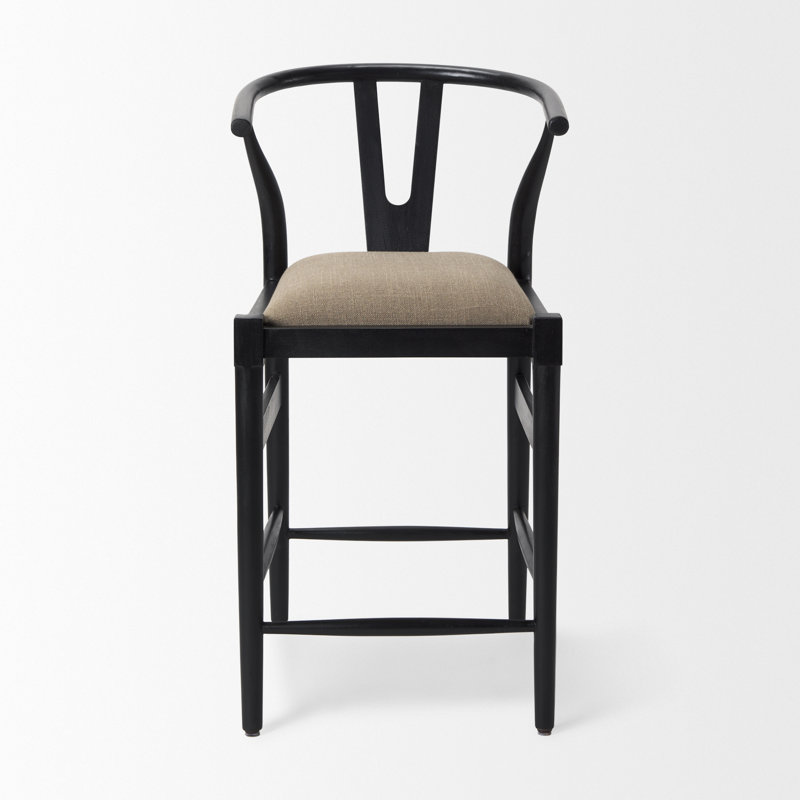 Parina Upholstered Counter Stool with Solid Wood Frame, Counter Stool (26.25” Seat Height), Black/Gray