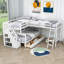 Lits superposés en bois en forme de L à 3 tiroirs avec tablettes Idasia-88075705