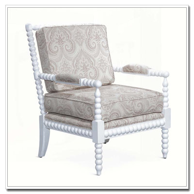 Fauteuil Spindle, finition blanche, tissu cachemire taupe