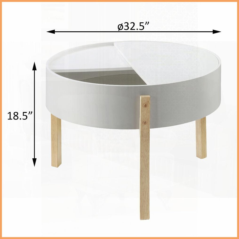 Blanc et blanc Table basse de salon naturelle avec rangement caché, pieds modernes