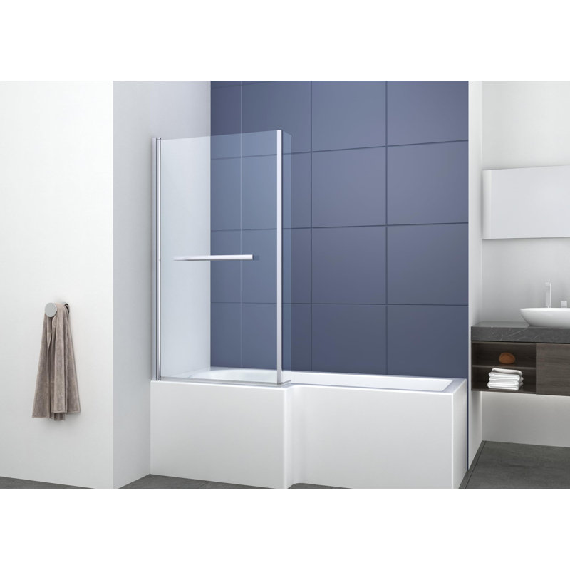 iBathUK 805 x 1400mm Bathroom L Shape Bath Shower Glass Screen with Towel Rail