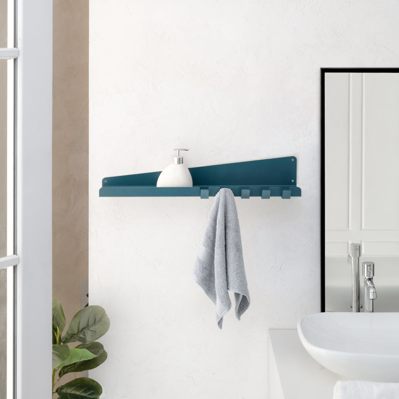 Ackworth Iron Wall Mounted Hooks With Shelf, Blue