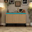 Buffet 3 portes à DEL avec portes décoratives sculptées et tablettes réglables, crédence de rangement moderne pour la salle à manger, le salon, le vestibule et la cuisine