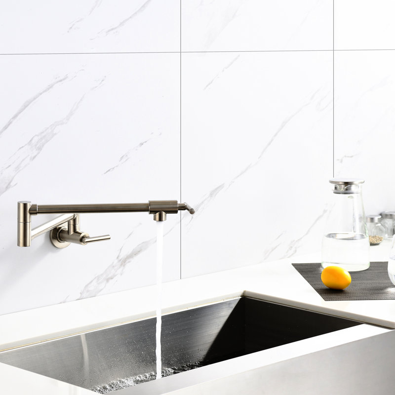 Brushed Nickel Wall Mount Folding Pot Filler Faucet - Convenient Filling With Arm, Double Handles For Stable Water Supply, Corrosion And Fingerprint- In Precise Management, To Corrosion Fingerprints,