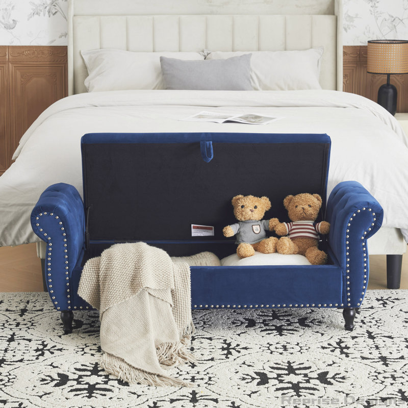 Banc avec repose-pieds Velvet, Bleu marine antique