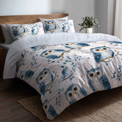 Kids Animals Bedding Set of 6 - Nocturnal Pastel Owls Bedding And Throw Pillow Set