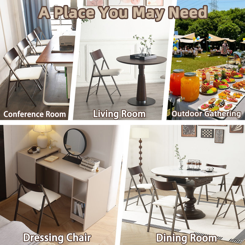 Folding Chairs with Cushion 2  PCS - Heavy Duty Steel Frame Foldable Dining Chairs, White