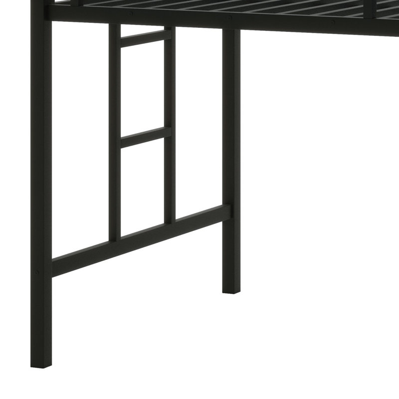 Lit mezzanine en métal avec tablette de rangement, échelle et garde-corps