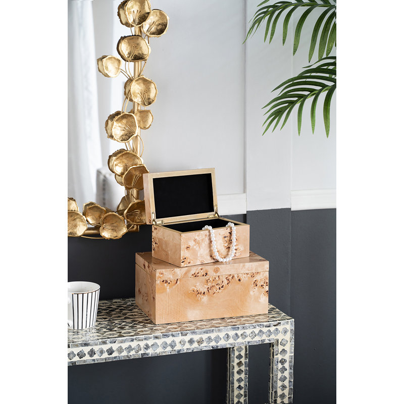Burl Wood Storage Boxes - Brown - Set of 2