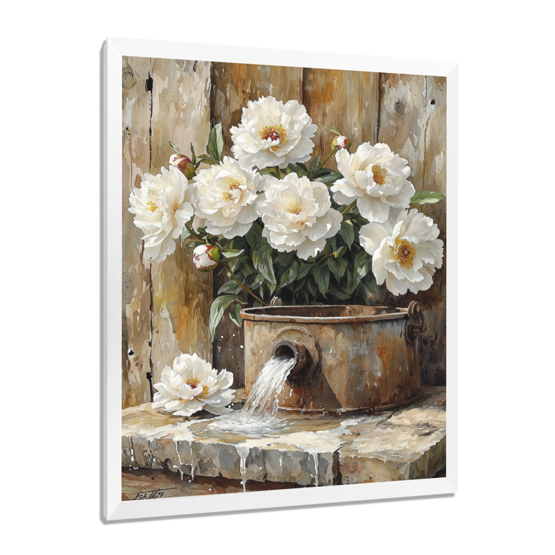 Barbery - Floral Wall Art Living Room, H 40 po x l 30 po, Reproduction encadrée d'une seule photo, Blanc