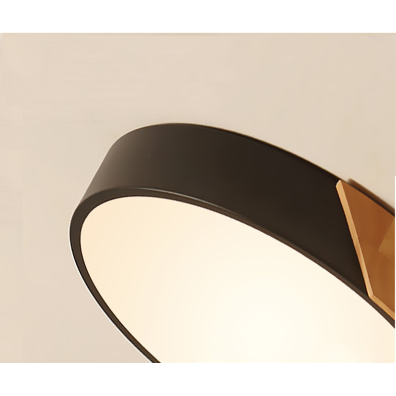 Metal and Wood LED Flush Mount Ceiling Light 3000K Black, Black, 3000K