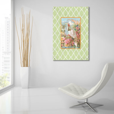 «Cockatiel Beauty A Green» par Jean Plout, art mural en verre acrylique, 24 po x 36 po