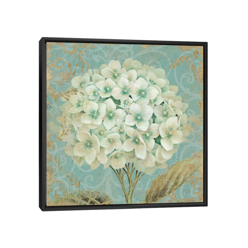 «Hydrangea Square II», impression sur toile tendue, H 37 po x l 37 po x P 1,5 po, Toile avec cadre noir, Pas de tapis