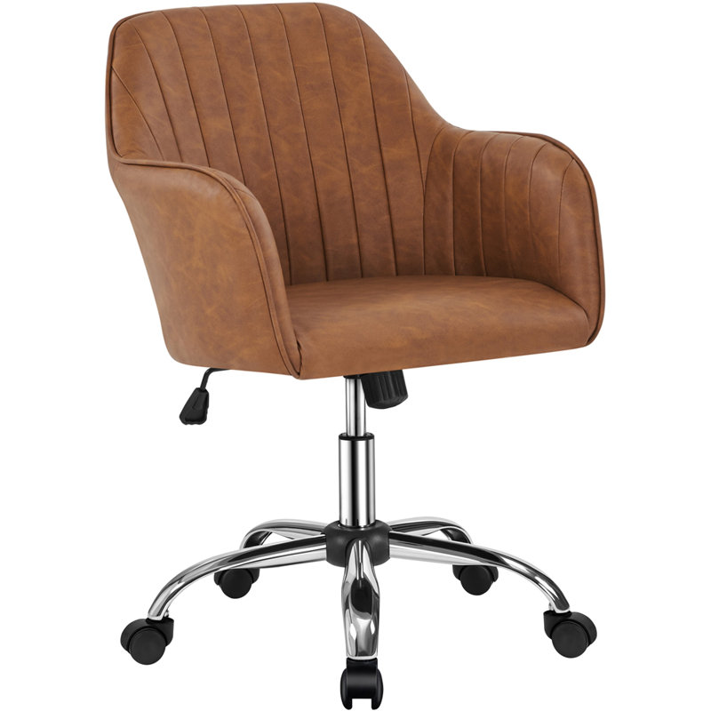 Chaise de bureau pivotante en velours avec accoudoirs Jobin, Similicuir brun rétro