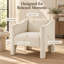 Fauteuil d'appoint moderne en forme de tonneau, fauteuil rembourré en chenille avec accoudoirs fermés, beige-194997924