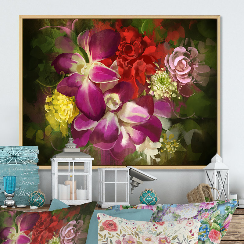 «Abstract Blooming Grunge Bouquet», reproduction sur toile, H 8 po x l 12 po x P 1 po, Cadre naturel flottant