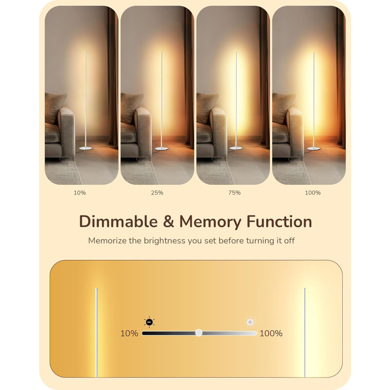 White Minimalist LED Corner Floor Lamp Set with Remote Control