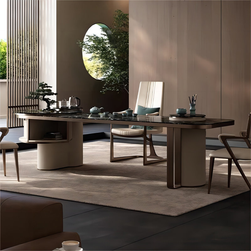Bureau de thé demi-cercle en pierre frittée, H 29,53 po x l 86,61 po x P 41,34 po