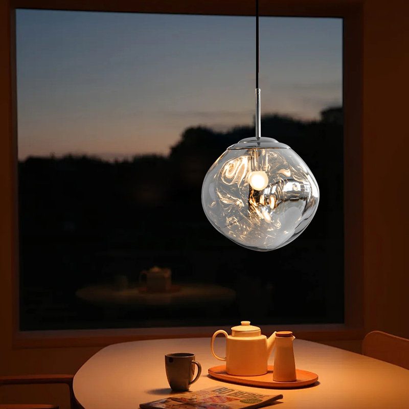 14.11ft Adjustable Cord Plug-in Globe Pendant Light - Dimmable Chrome Blown Chandelier With Mirror & Lava Effects, Island Lighting For Bedroom, Stylish Home Decor