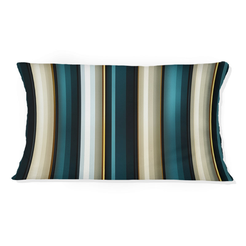 Oreiller en polyester rayé bleu sarcelle et doré