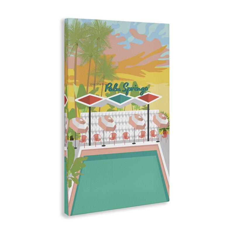 «Palm Springs Pool Time», art mural sur toile par Jen Bucheli bp-984_CN, H 24 po x l 16 po
