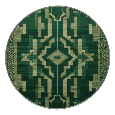Machine Washable Art Deco Green Area Rug
