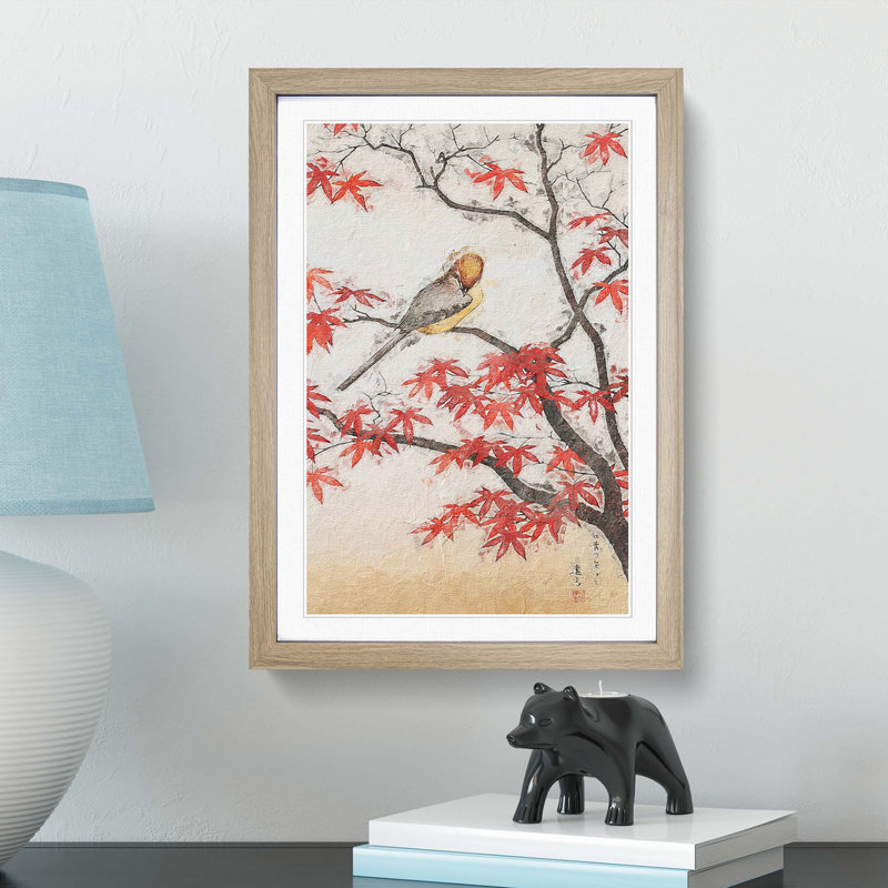 Bird In Autumn by Toshi Yoshida - Single Picture Frame Painting, Oak Framed, 45cm H x 33cm W x 2cm D