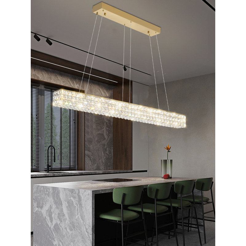 Modern Crystal Chandelier Rectangular Crystal Chandelier Contemporary Linear Pendant Ceiling Light Fixture For Living Dining Room Kitchen Island (L 48")