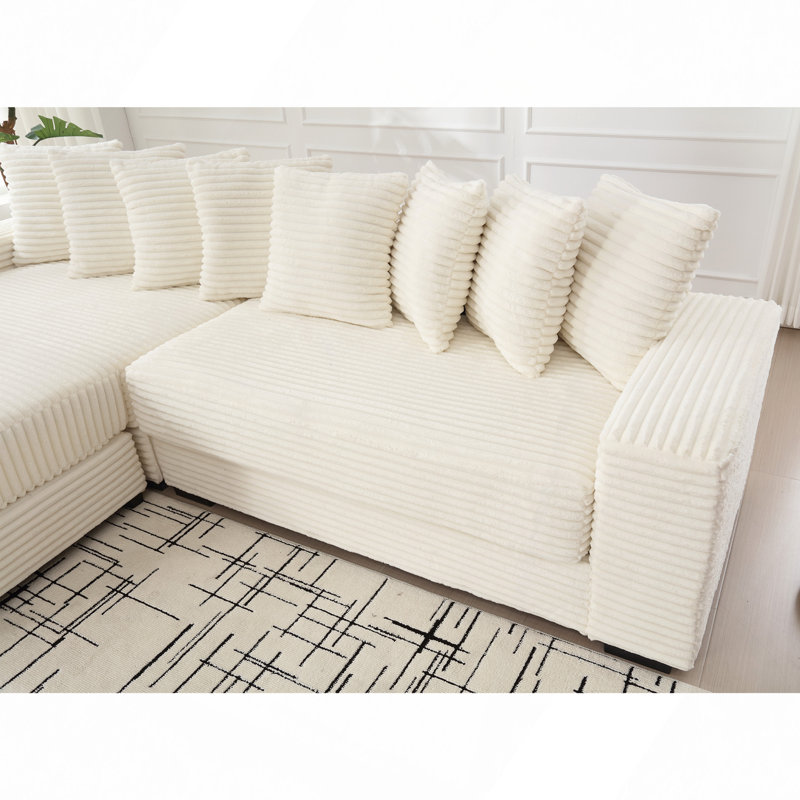 Canapé en velours côtelé modulaire à compression, Face à la gauche, Velours côtelé beige