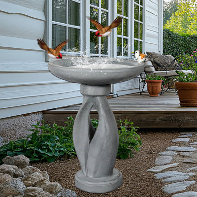 21.8" Yard Pedestal Bird Bath Feeder Bowls,Outdoors Garden Concrete Bird Bath Decor With Bird Bath Basin Water Feature For Outside Garden Patio Yard Backyar