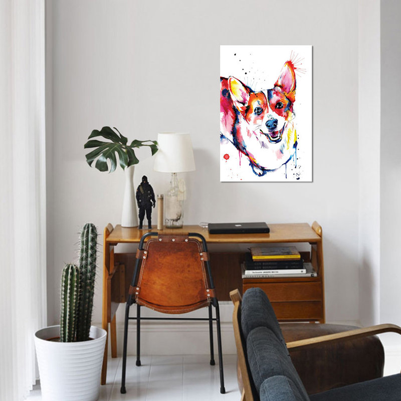 «Corgi», impression sur toile, H 26 po x l 18 po x P 1,5 po, Toile avec cadre noir