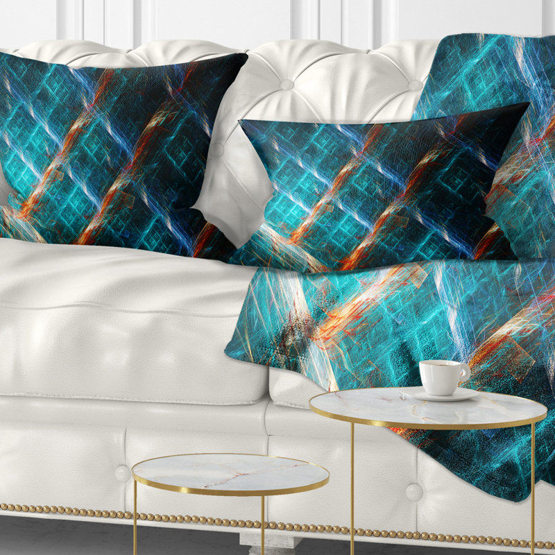 Coussin lombaire à grille fractale incandescente Abstract, vert