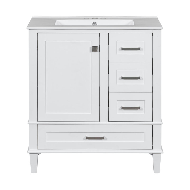 Meuble-lavabo avec rangement, Argent argent, Blanc, 30"