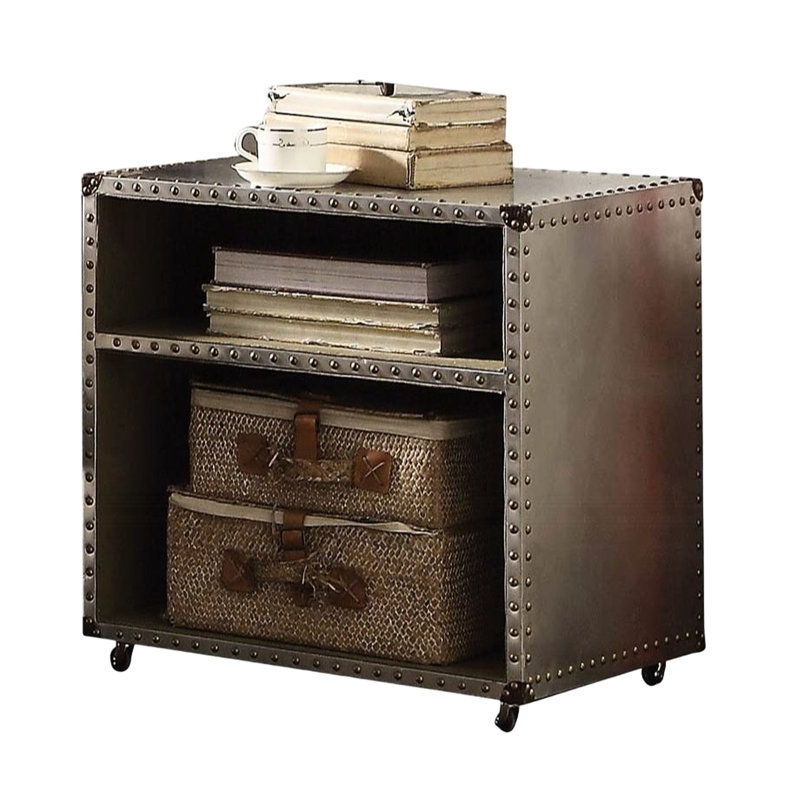 Table de chevet à 2 tablettes en aluminium avec garniture cloutée tendance et table de chevet pour chambre à coucher: Structure 2 tablettes attrayantes