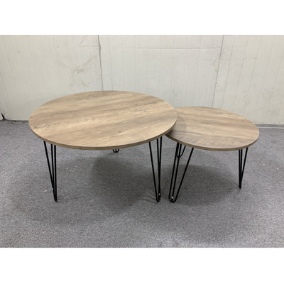 27.56'' Round Nesting Coffee Table Set Of 2, Circular Nesting End Table Set, Round Wooden Tabletop, And Sturdy Metal Base For Living Room, Bedroom -  George Oliver, 5A07F0933D9A4C0F80CC88698279AA6B